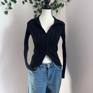 ASTR The Label Black Button Up Ribbed V Neck Cardigan Size XS